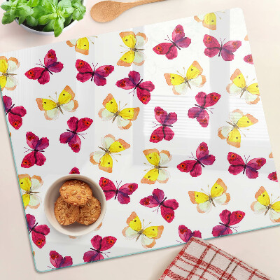 Glass chopping board Butterfly motif in spring colors
