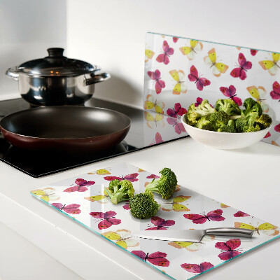 Glass chopping board Butterfly motif in spring colors