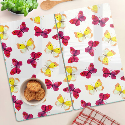 Glass chopping board Butterfly motif in spring colors