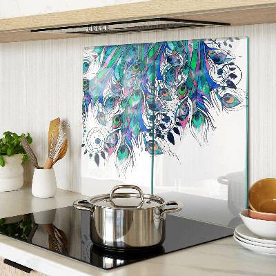 Glass chopping board Peacock feathers in green and blue colors