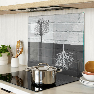 Glass kitchen board Tree against the background of bricks