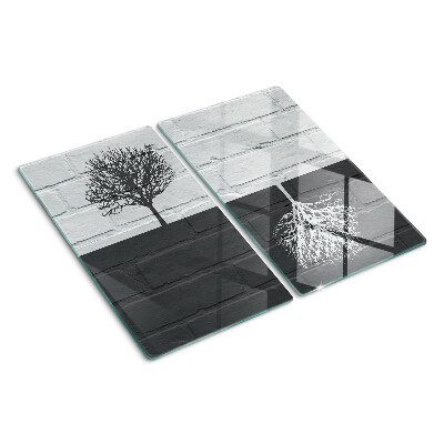 Glass kitchen board Tree against the background of bricks