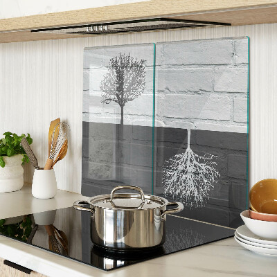 Glass kitchen board Tree against the background of bricks