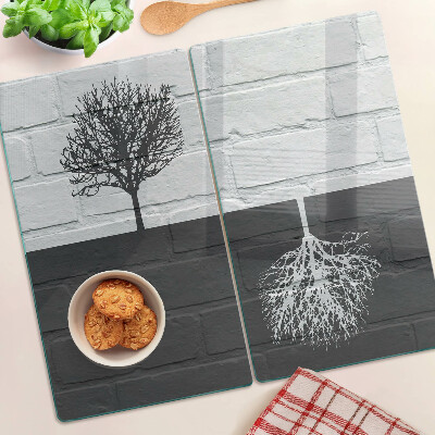 Glass kitchen board Tree against the background of bricks