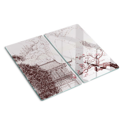 Glass kitchen board Mountain landscape with flowering trees