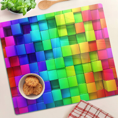 Glass chopping board Rainbow squares in a mosaic