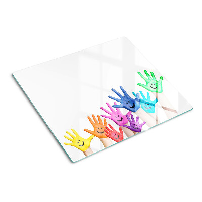 Glass kitchen board Colorful smiling hands