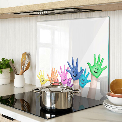 Glass kitchen board Colorful smiling hands