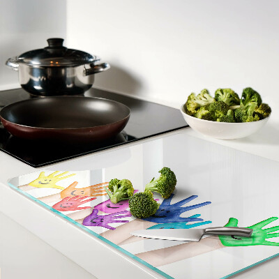 Glass kitchen board Colorful smiling hands