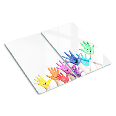 Glass kitchen board Colorful smiling hands