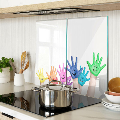 Glass kitchen board Colorful smiling hands