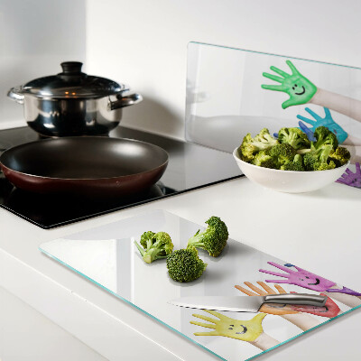 Glass kitchen board Colorful smiling hands
