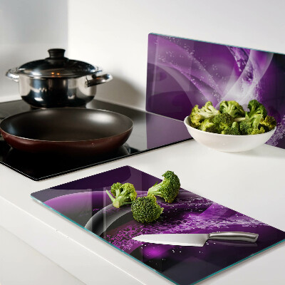 Glass kitchen board Purple waves with light effect