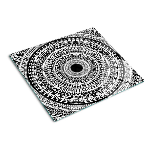 Glass chopping board Mandala in shades of black and white