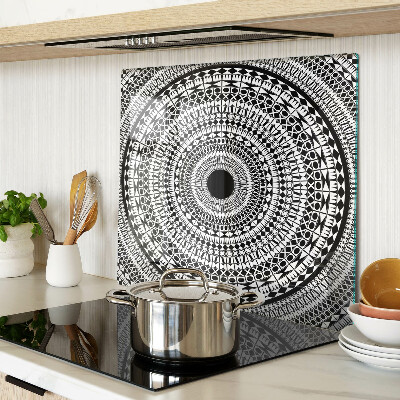 Glass chopping board Mandala in shades of black and white