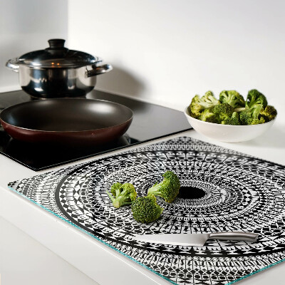 Glass chopping board Mandala in shades of black and white