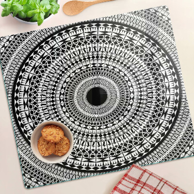 Glass chopping board Mandala in shades of black and white