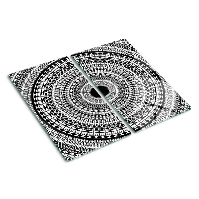 Glass chopping board Mandala in shades of black and white