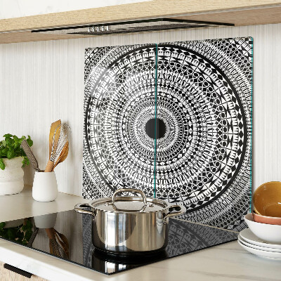 Glass chopping board Mandala in shades of black and white