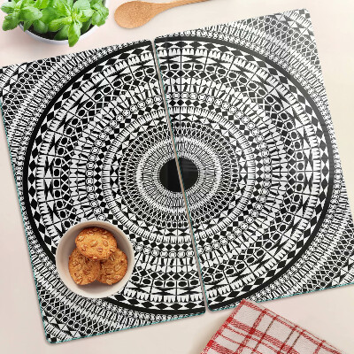 Glass chopping board Mandala in shades of black and white