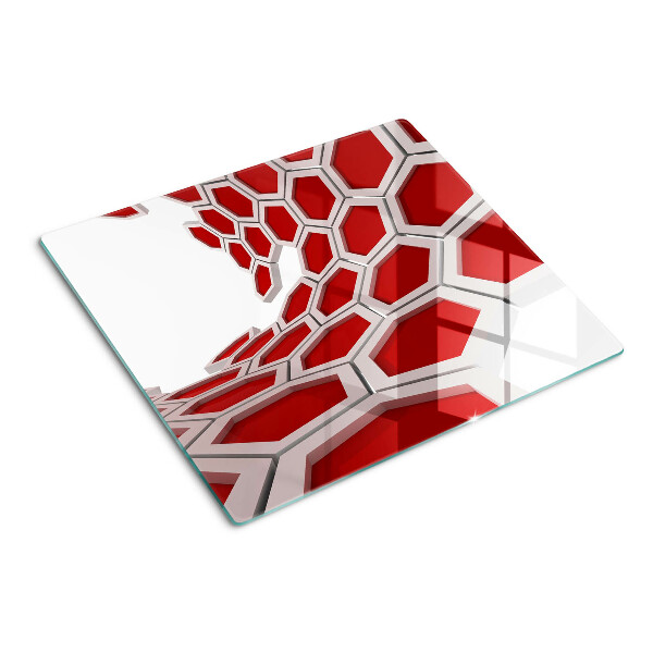 Glass chopping board Hexagonal motif in shades of red