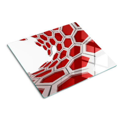 Glass chopping board Hexagonal motif in shades of red