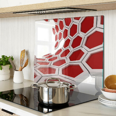 Glass chopping board Hexagonal motif in shades of red