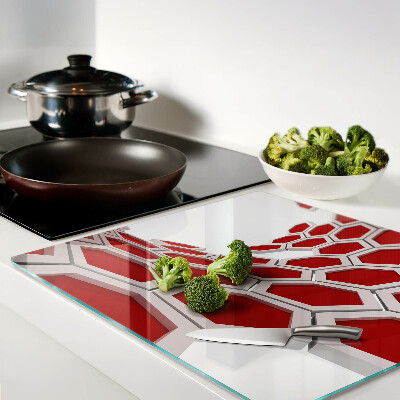Glass chopping board Hexagonal motif in shades of red