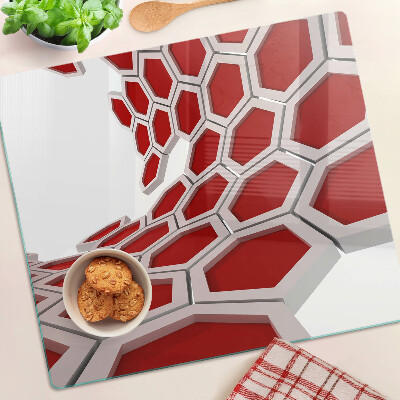 Glass chopping board Hexagonal motif in shades of red