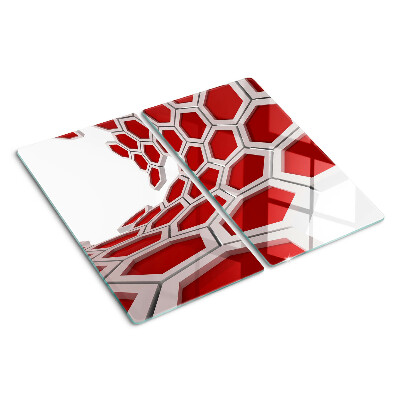 Glass chopping board Hexagonal motif in shades of red