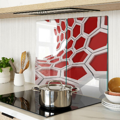 Glass chopping board Hexagonal motif in shades of red