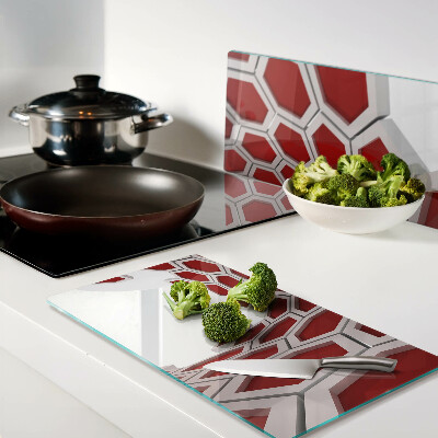 Glass chopping board Hexagonal motif in shades of red