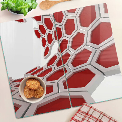 Glass chopping board Hexagonal motif in shades of red