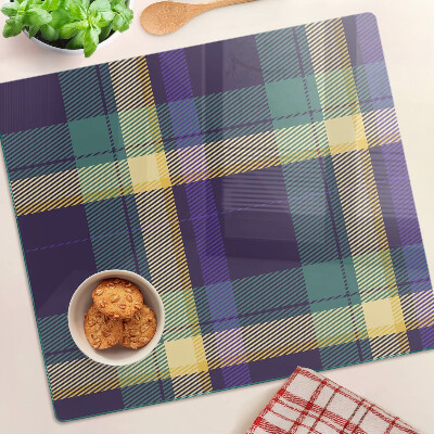 Glass chopping board Checkered pattern in shades of purple and green