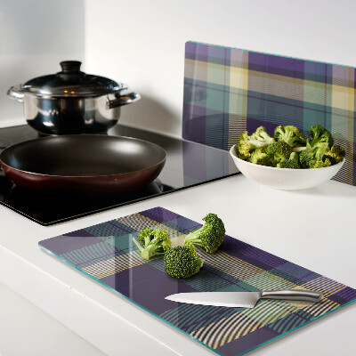 Glass chopping board Checkered pattern in shades of purple and green