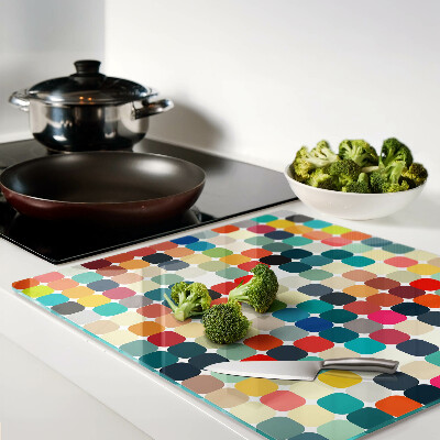 Glass chopping board Colored circles in a grid