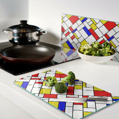 Glass chopping board Geometry in the style of Mondrian