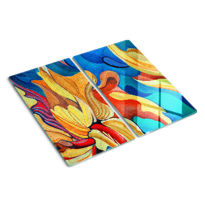 Glass kitchen board Colorful flowers on an abstract background