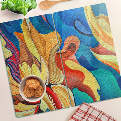 Glass kitchen board Colorful flowers on an abstract background
