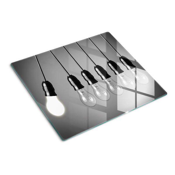 Glass kitchen board Light bulbs on cables