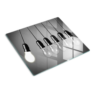 Glass kitchen board Light bulbs on cables