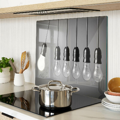 Glass kitchen board Light bulbs on cables