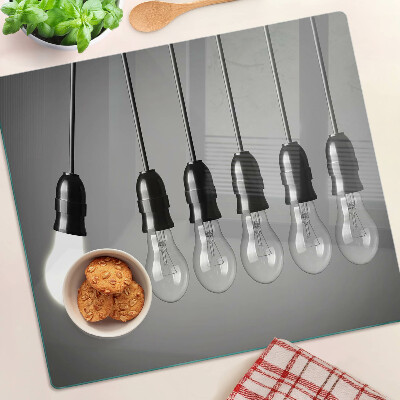 Glass kitchen board Light bulbs on cables