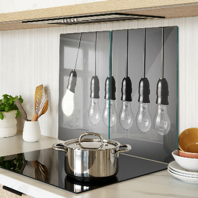 Glass kitchen board Light bulbs on cables