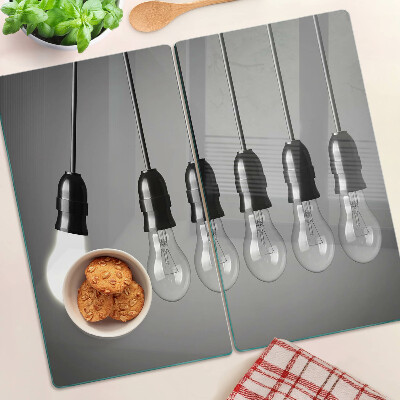 Glass kitchen board Light bulbs on cables