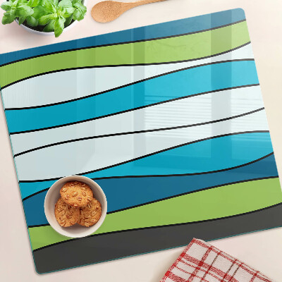 Glass chopping board Waves in shades of blue and green