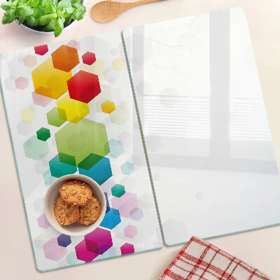 Glass kitchen board Colorful hexagons on the background