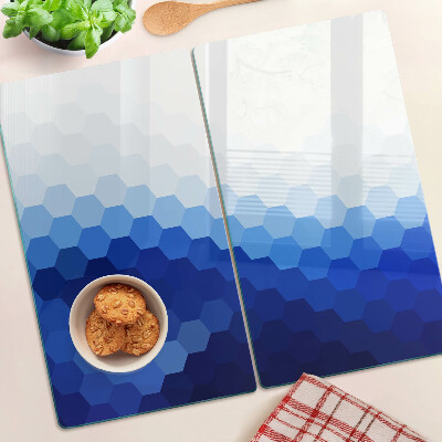 Glass kitchen board Blue hexagons in gradients