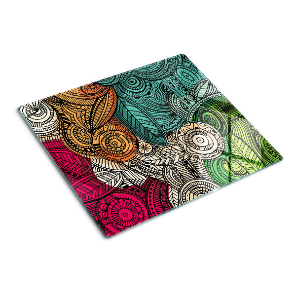Glass chopping board Mandala motif with colorful patterns