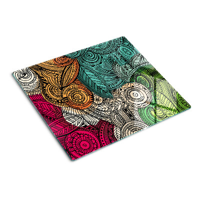 Glass chopping board Mandala motif with colorful patterns